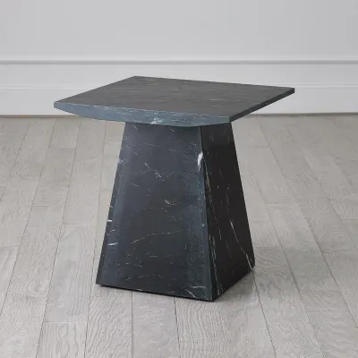 Aero Side Table Black Leathered Marble