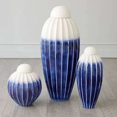 Fluted Jar W/Lid Cobalt Large