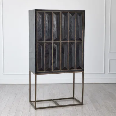 Horn Inlay Bar Cabinet Black/Antique Br