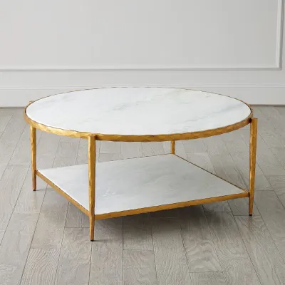 Circle/Square Cocktail Table Gold w/ Wh