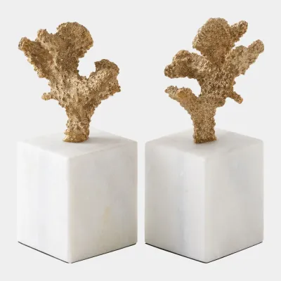 Coral Brass Sculptures Pair
