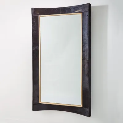 Curved Floor Mirror Black Hair on Hide