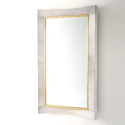 Curved Floor Mirror White Hair on Hide