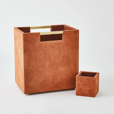 Posh Wastebasket - Rust Suede