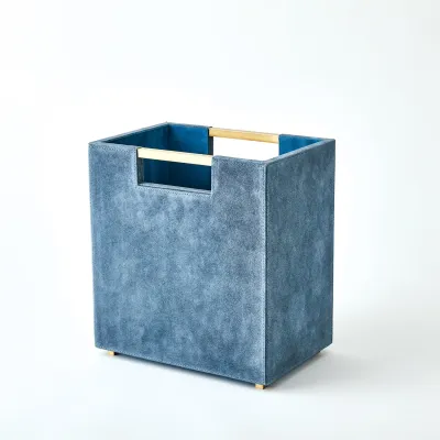 Posh Wastebasket - Dusty Blue Suede