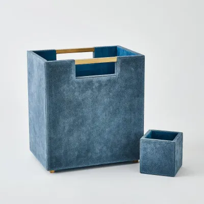 Posh Wastebasket - Dusty Blue Suede