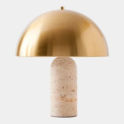 Carly Travertine/Brass Dome Table Lamp