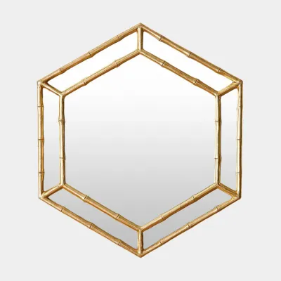 Sara Bamboo Gold Leaf Hexagon Mirror 35"H x 31"W x 1"D