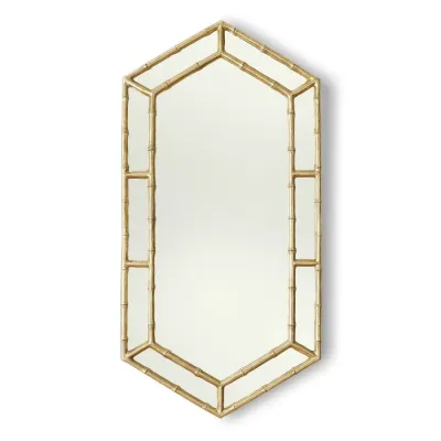Sara Bamboo Gold Leaf Hexagon Mirror 48"H x 24"W x 1"D