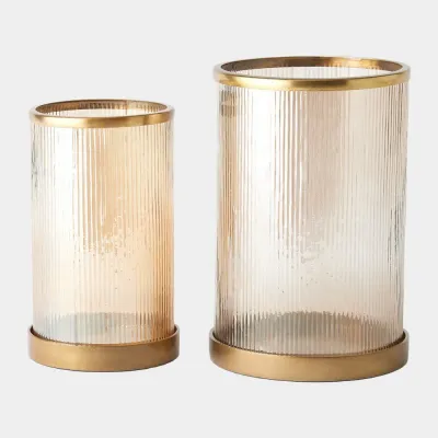 Tredough Antique Brass Luster Ribbed Hurricane