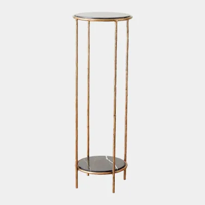 Nicky Brass-Black Marble Iron Pedestal Table 36"H x 12"W x 12"D
