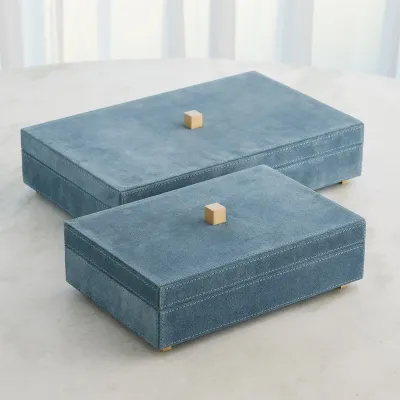 Posh Box and Tray - Dusty Blue Suede