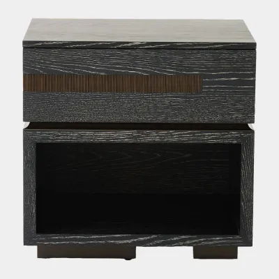 Brazil Black Cerused Oak Bedside Chest Left