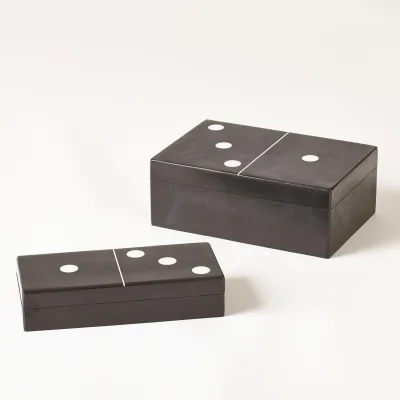 Dominoes Box Black w/White Dots Large