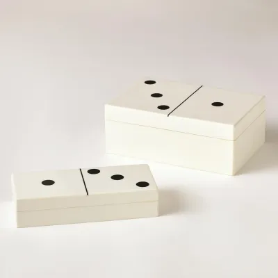 Dominoes Box White w/Black Dots Large