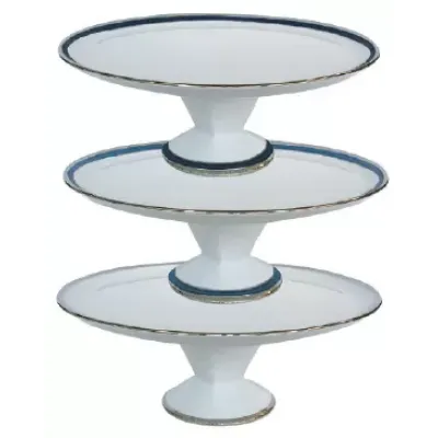 Symphonie Blue/Gold Footed Cake Platter 31.5 Cm