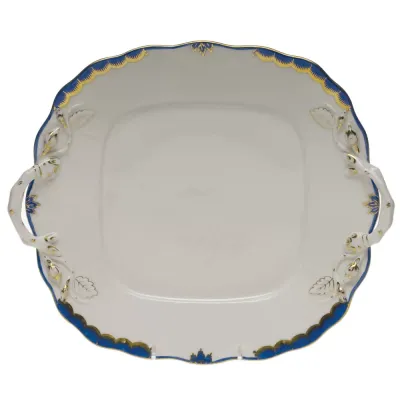 Princess Victoria Blue Square Cake Plate With Handles 9.5 in Sq