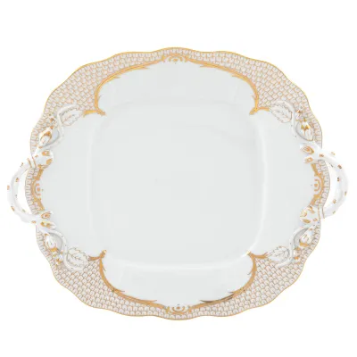 Golden Elegance Gold Square Cake Plate With Handles 9.5 in Sq