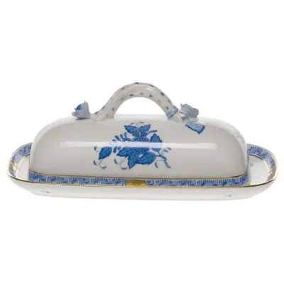 Chinese Bouquet Blue Butter Dish With Branch 8.5 In L
