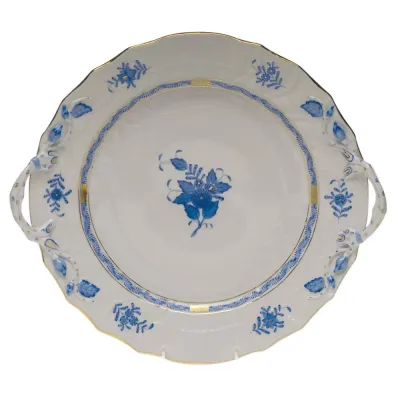 Chinese Bouquet Blue Chop Plate With Handles 12 in D