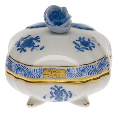 Chinese Bouquet Blue Covered Bonbon With Rose 3 In Sq