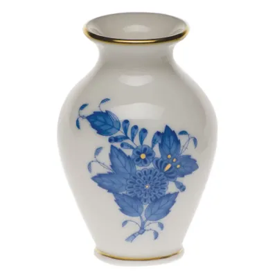 Chinese Bouquet Blue Small Bud Vase With Lip 2.5 in H