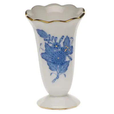 Chinese Bouquet Blue Scalloped Bud Vase 2.5 in H