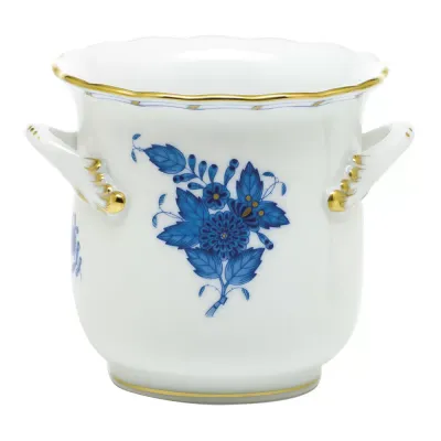 Chinese Bouquet Blue Mini Cachepot With Handles 4.75 In L X 3.75 In H