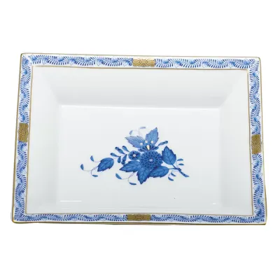 Chinese Bouquet Blue Jewelry Tray 7.5 In L X 6.25 In W