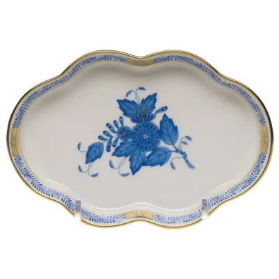 Chinese Bouquet Blue Small Scalloped Tray 5.5 In L