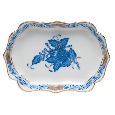 Chinese Bouquet Blue Mini Scalloped Tray 4.25 In L X 3 In W