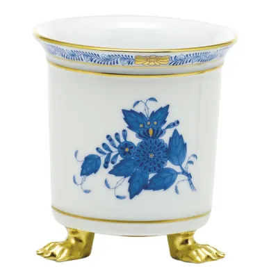 Chinese Bouquet Blue Mini Cachepot With Feet 3.75 In L X 4 In H