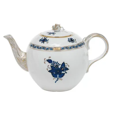 Chinese Bouquet Black Sapphire Tea Pot with Rose