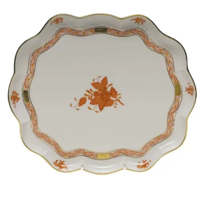 Chinese Bouquet Rust Scallop Tray 11.25 in L X 9.5 in W