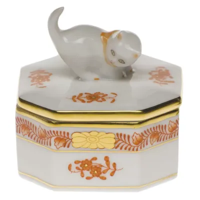 Chinese Bouquet Rust Small Octagonal Box - Cat