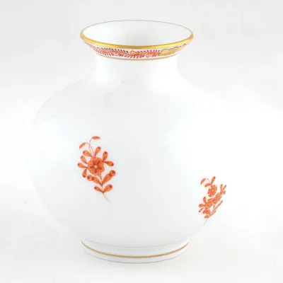 Chinese Bouquet Rust Round Vase 4.5 in H X 4.5 in D