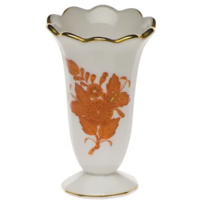 Chinese Bouquet Rust Scalloped Bud Vase 2.5 in H