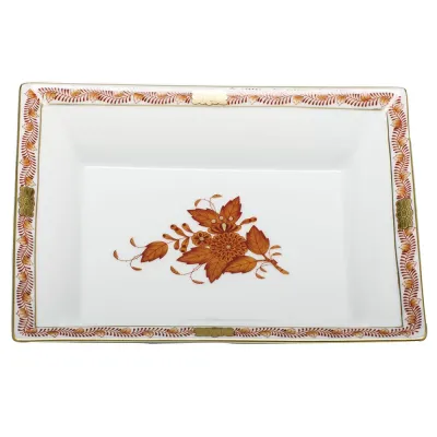 Chinese Bouquet Rust Jewelry Tray 7.5 in L X 6.25 in W