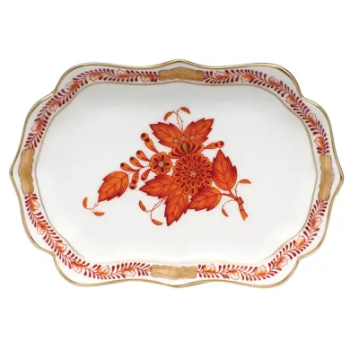 Chinese Bouquet Rust Mini Scalloped Tray 4.25 in L X 3 in W