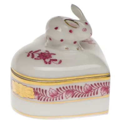 Chinese Bouquet Raspberry Heart Box With Bunny 2 In H