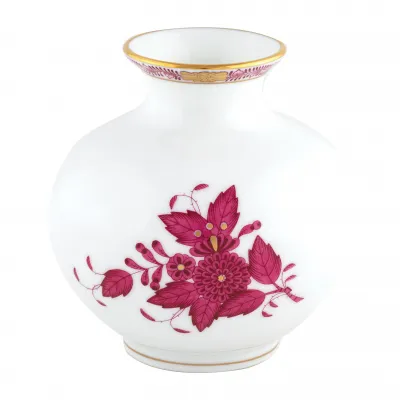 Chinese Bouquet Raspberry Round Vase 4.5 in H X 4.5 in D