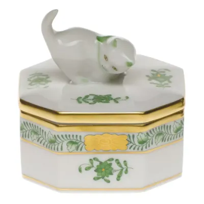 Chinese Bouquet Green Small Octagonal Box - Cat