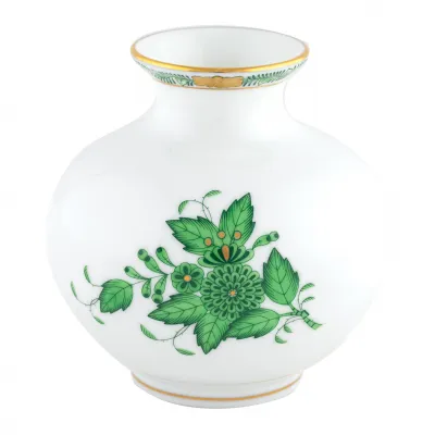 Chinese Bouquet Green Round Vase 4.5 in H X 4.5 in D