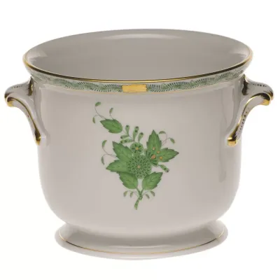 Chinese Bouquet Green Small Cachepot 5.75 In H X 6.5 In D
