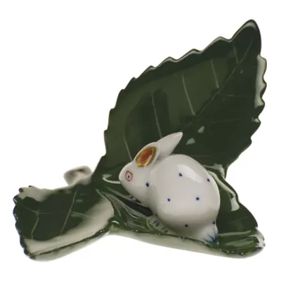 Rabbit On Leaf Blue/White 3 in L X 2 in H