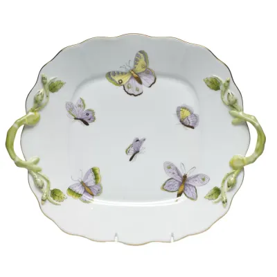 Royal Garden Butterflies Multicolor Square Cake Plate With Handles 9.5 in Sq