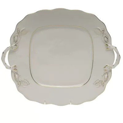 Golden Edge Square Cake Plate With Handles 9.5 in Sq