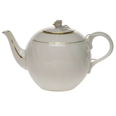 Golden Edge Tea Pot With Rose 36 Oz 5.5 in H