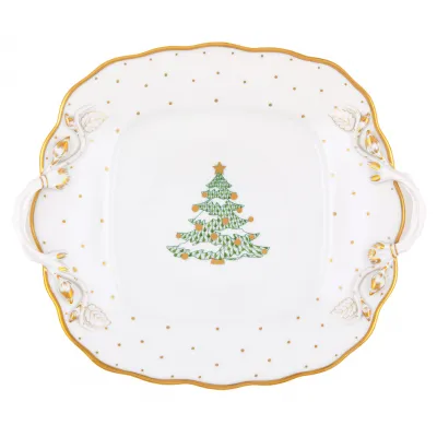 Christmas Tree Square Cake Plate Green 9.5 in Sq