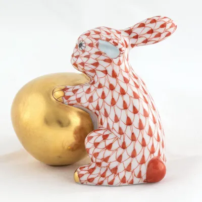 Bunny With Egg Rust 2.5 in L X 1.75 in W X 2.25 in H